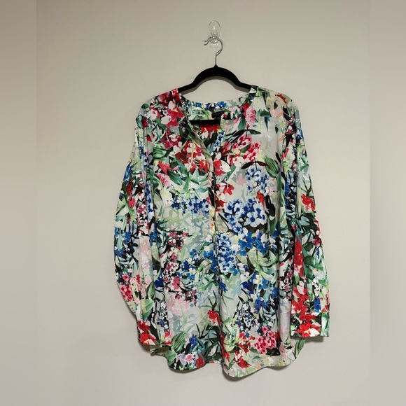 Talbots Floral Long Sleeve Popover Tunic Top Size 2X Tropical Cruise Hawaiian - Picture 1 of 8